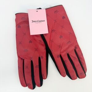 Juicy Couture Red Logo Crown Heart Gloves One Size Polyurethane Blend NEW